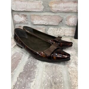 Stuart Weitzman Tortoise Shell Patent Leather Bow Ballet Flats Size 8.5 Shoes